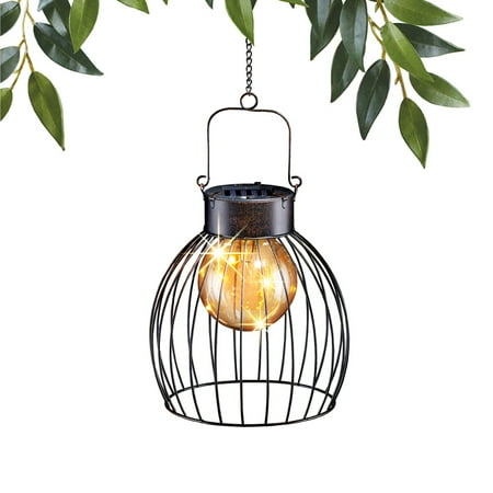 Solar Outdoor Hanging Bulb Light Lantern With Metal Wire Industrial Solar Outdoor Hanging Bulb Light Lantern With Metal Wire Industrial Rustic Look