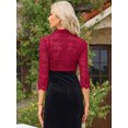 thumbnail image 3 of DARING DIVA Women's Stand Collar Sheer Floral Lace Bolero Shrug M Dark Red, 3 of 6
