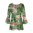 thumbnail image 4 of hxobax Daisy Floral Tunic Blouse Women's Summer Ruffle 3/4 Sleeve Tshirts V Neck Button Shirts Tops, 4 of 5