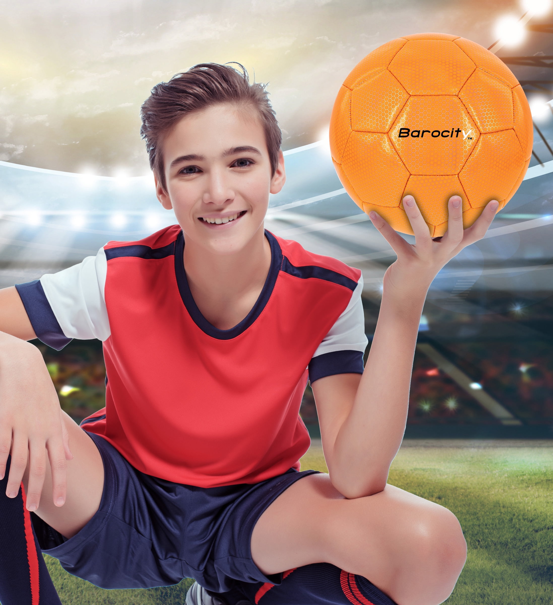 Barocity Iridescent Soccer Balls Set of 3 - Mixed Sizes Orange Official Match Balls with Reflective Hex Pattern, Sport Soccer Balls for Indoor and Outdoor Training and Practice Games- Sizes 3, 4 and 5