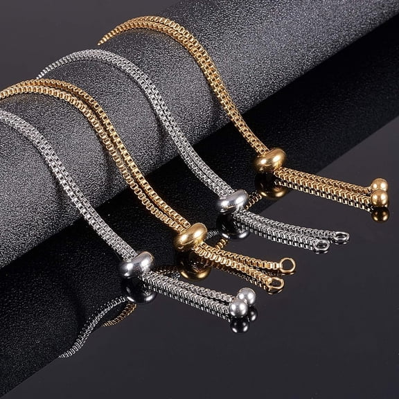 1box 10pcs 2 colors 24cm Adjustable Slider Bracelets 304 Stainless Steel Bracelet Making Slider Extender Chains with Ball Ends for Women Semi Finished Hole 2mm