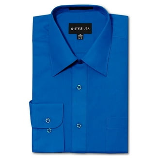 G-style USA Men's Regular Fit Long Sleeve Solid Color Dress Shirts - French Blue - Medium - 15-15.5 - 30-31