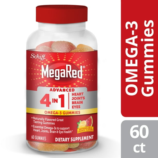 MegaRed Advanced 4in1 Omega3 Watermelon & Orange Flavor Gummies (60