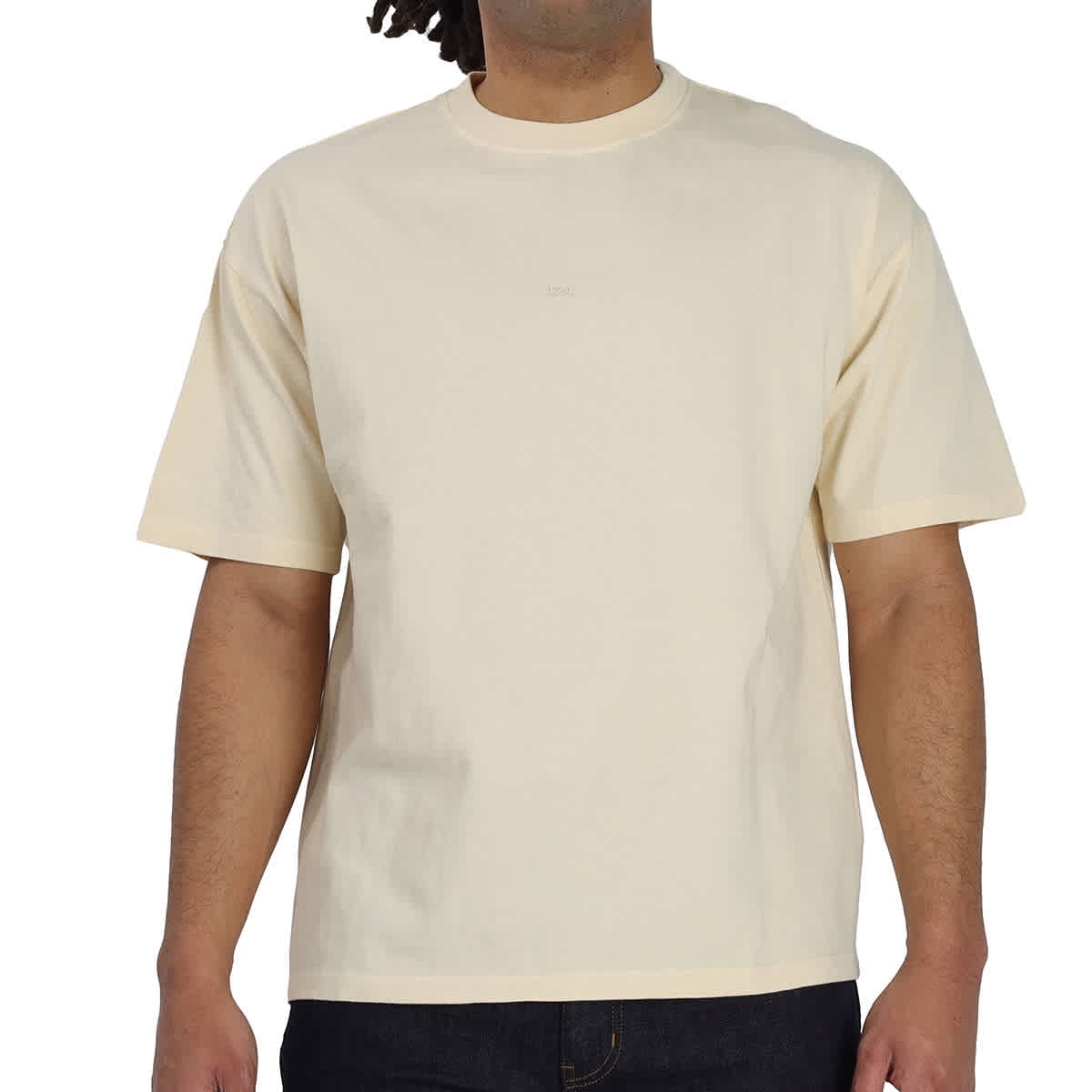 424 Men's Cream Box Logo Embroidered Essential T-shirt, Size Small