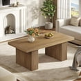 thumbnail image 2 of Finmind 47" Farmhouse Coffee Table, Rustic Rectangular Wooden Center Table with Large Tabletop & Thick Base for Living Room, Apartment, Reception Areas, Brown, 2 of 7