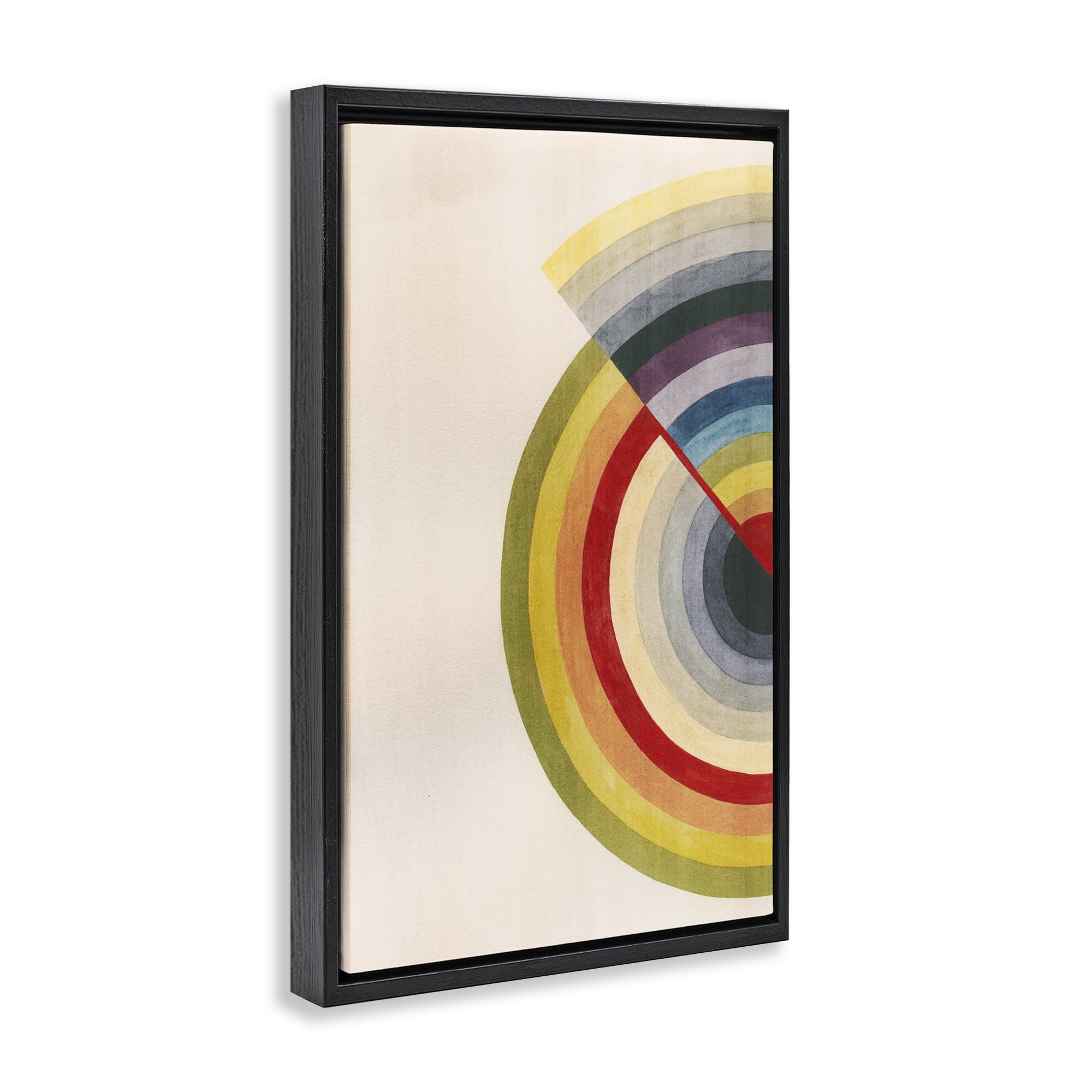 Stupell Industries Round Alternating Stripes Abstract Painting Black Floater Framed Canvas Art Print Wall Art, 21 x 31