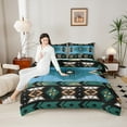 thumbnail image 4 of Manfei Ancient Aztec Theme Bedding Comforter Set,Blue Geometric Geometric Twin Comforter Sets,Black Boho Flower Bedding Set,Microfiber Bedroom Decorative Reversible,2-Piece, 4 of 8