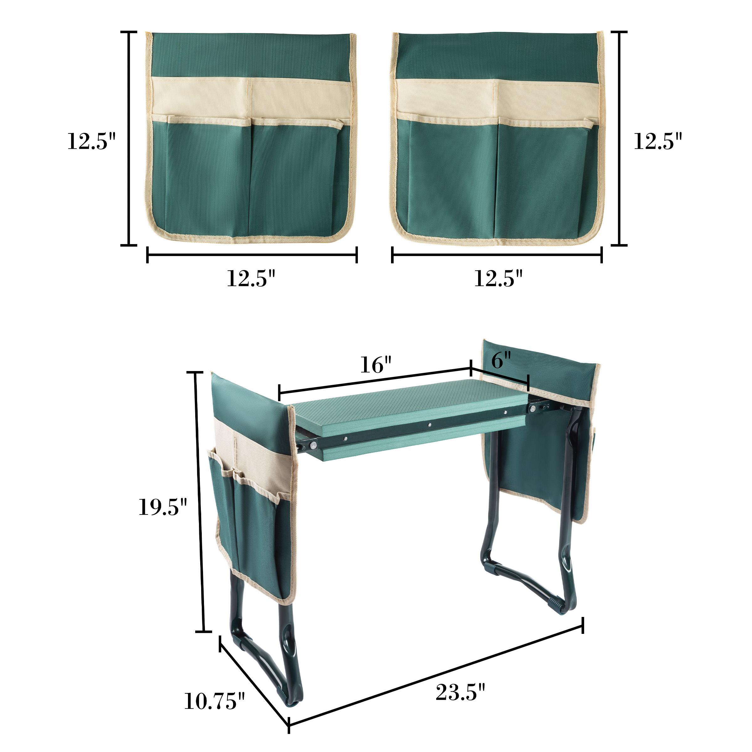 Pure Garden Kneeler Bench - Foldable Stool with 2 Tool Pouches (Green) - image 2 of 7