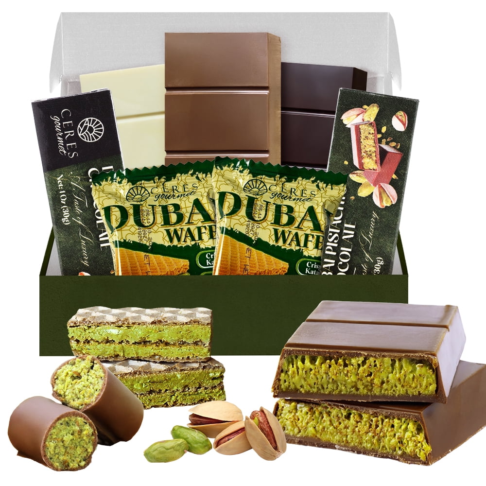 Dubai Chocolate Variety Pack – Milky, Dark & White Chocolate and Dubai Wafers, 7 Count