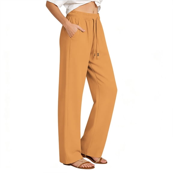 Daivo Track Pants Women Lightweight Quick Dry Workout Running Drawstring High Waist Straight Leg Breathable Athletic Pant with Pocket(X-Large,Yellow)