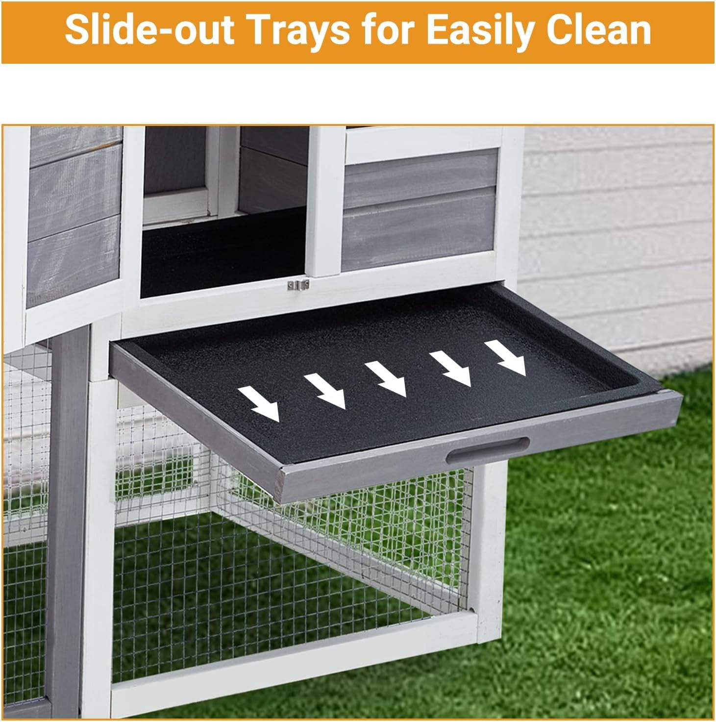 Furvclv 48" Wooden Rabbit Hutch for Small Animals, 2 Lockable Doors Animal Enclosure with Weather-Resistant Small House & Open Courtyard, Outdoor Bunny House with Wire Fence and Cleaning Tray