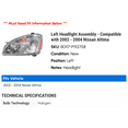 thumbnail image 2 of Left Headlight Assembly - Compatible with 2002 - 2004 Nissan Altima 2003, 2 of 2