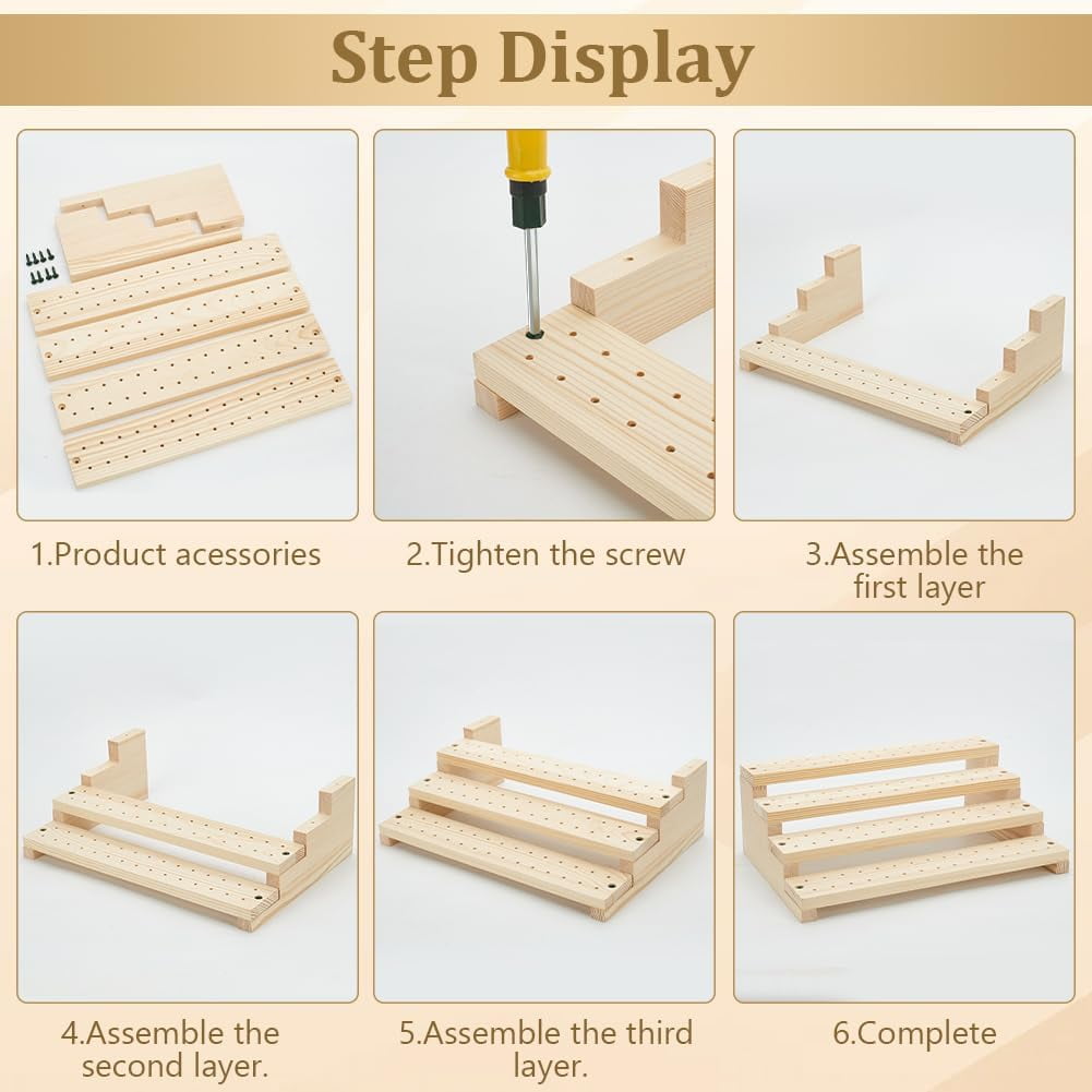 Wood Skewer Holder 120 Holes Wooden Pick Stand 4 Tier Buffet Display Board Multi Level Display Stands Pick Holder For Buffets Banquets Cocktail Party Catering Events Supplies