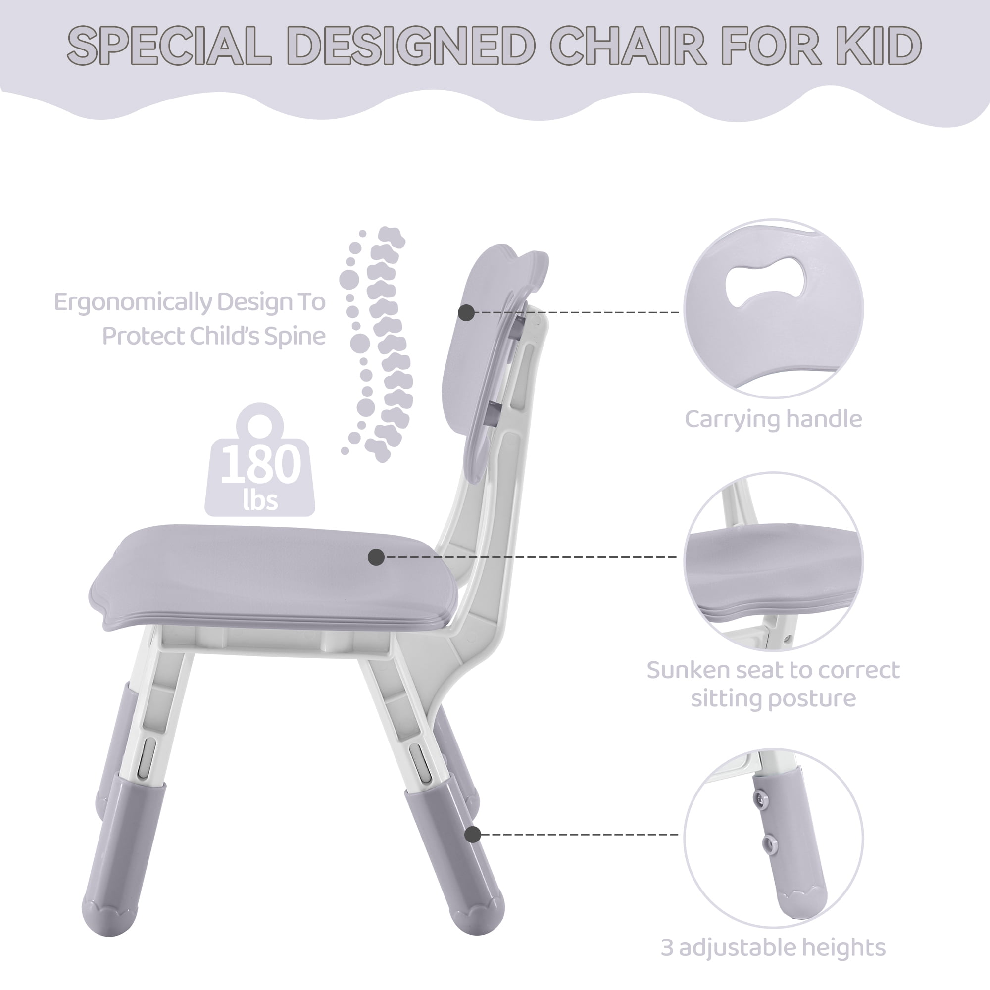 Kids Study Table and Chairs Set, Height Adjustable Toddler Table and Chair Set for Kids Ages 3-8, 31.5" L x 23.6" W Graffiti Desktop Plastic Children Art Table with 4 Seats, Grey