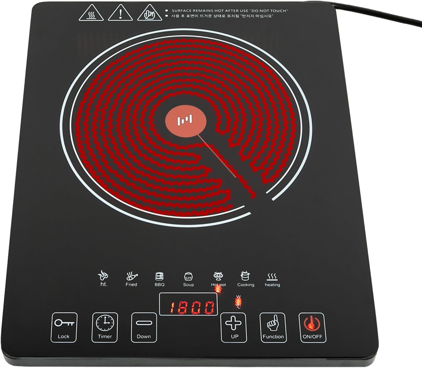Countertop Single Burner Compact Stove for Home Dorm Office,Portable Electric Cooktop,1800W with LED Touch Screen,8 Power & 8 Temperature Levels,Timer,Microcrystalline Panel