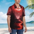 thumbnail image 3 of Pofeuu Red Moon Lava Print Hawaiian Shirt for Men Sleeves Casual Button Down Summer Beach Dress Shirts T-Shirts,Large, 3 of 7