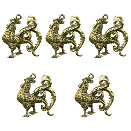

Rooster Brass Pendant Statue Keychinese Ring Chicken Metal Wealth Vintege Craft Animal Figurine Decorative Mini Diy