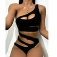 thumbnail image 3 of WREESH Women Solid Color Strap Hollow One-Shoulder One-Piece Swimsuit, 3 of 9