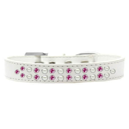 Eco Dog Collar - mirage 613-05 wt-18 two row pearl and pink crystal white dog collar - size 18