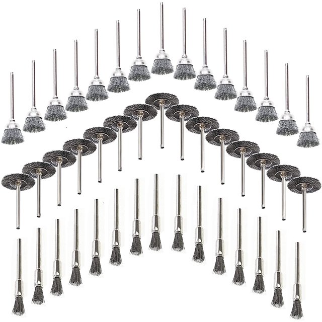 45 cepillos de alambre de metal para carpintería para herramientas de perforación, cepillos de perforación de metal de alambre de acero inoxidable, acero inoxidable plateado