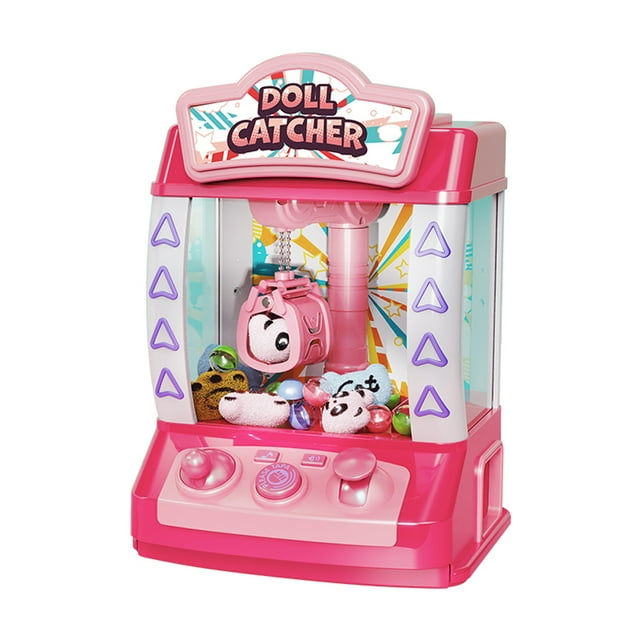 Mistaha Mini Pink Doll Machine with LED Lights and Sound Effects - Includes 20 Dolls, 10 Capsules - Dual Power Options - Fun Grabber Toy for Kids