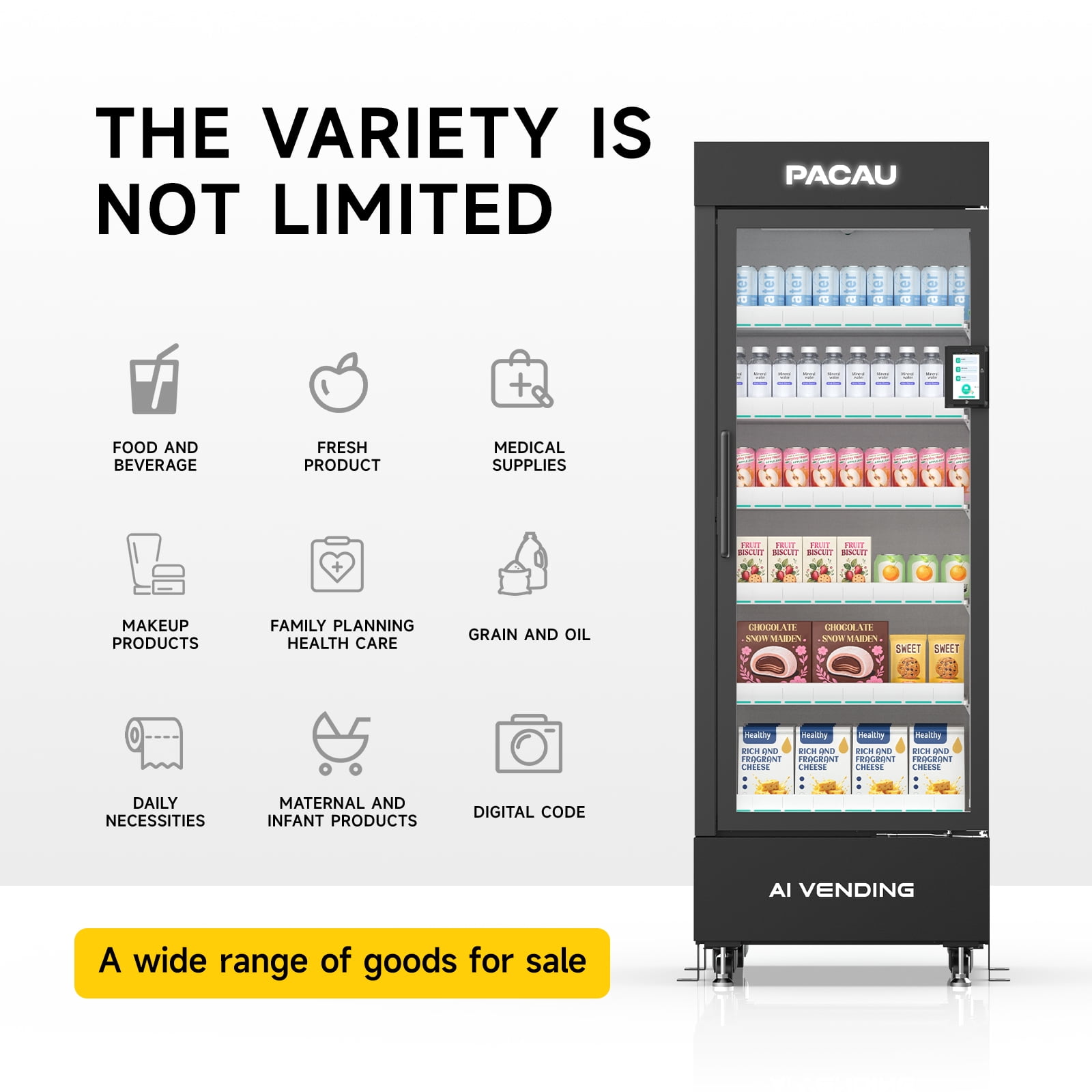 Smart Ai Vending Machine with Card Reader, Snack & Drink Combo, 6-Layer, 700 Can (300ml) Capacity, Refrigerated, Ai Visual Recognition & App Management, Vending Machines for Business