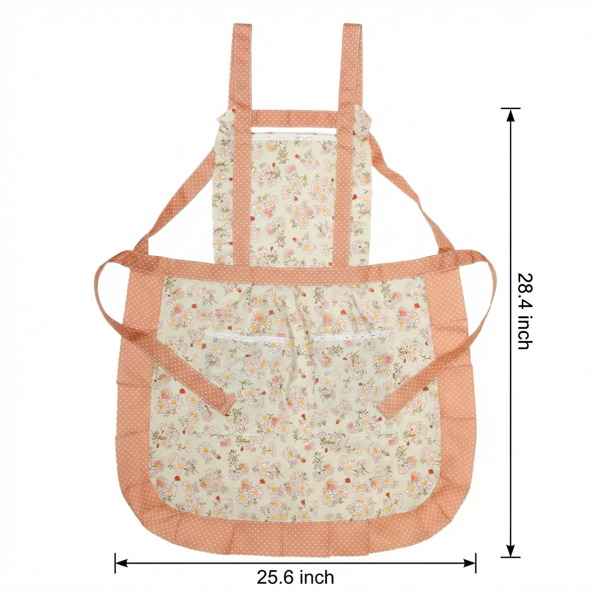 Unique Bargains Durable Floral Kitchen Apron with Pockets and Adjustable Tie Light Green