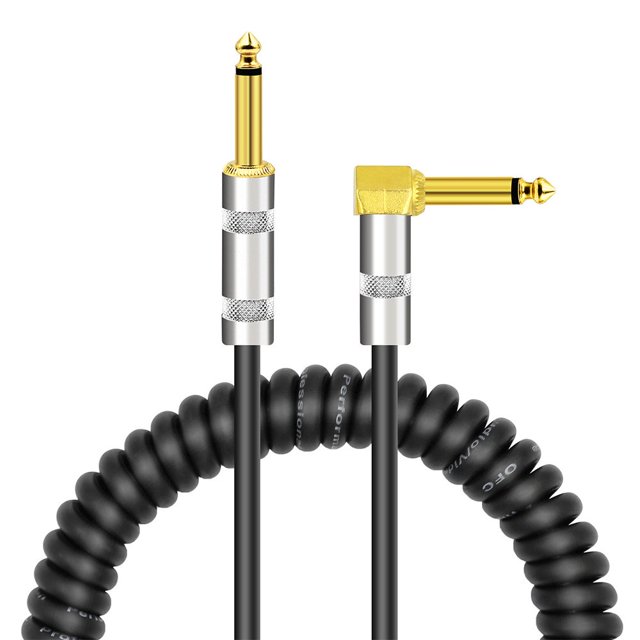 EIMELI Curly Musical Instrument Audio Guitar Cable Cord 1/4 Inch Straight to Right-angle Gold-plated TS Plugs PU Jacket for Electric Guitar Bass Mixer Amplifier Equalizer Max. 3 Meters Us
