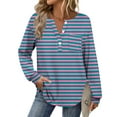 thumbnail image 7 of Ashirexll Womens Long Sleeve Shirts Casual Winter Tops Striped Button Down V-Neck Pullover Blouse Loose, 7 of 7