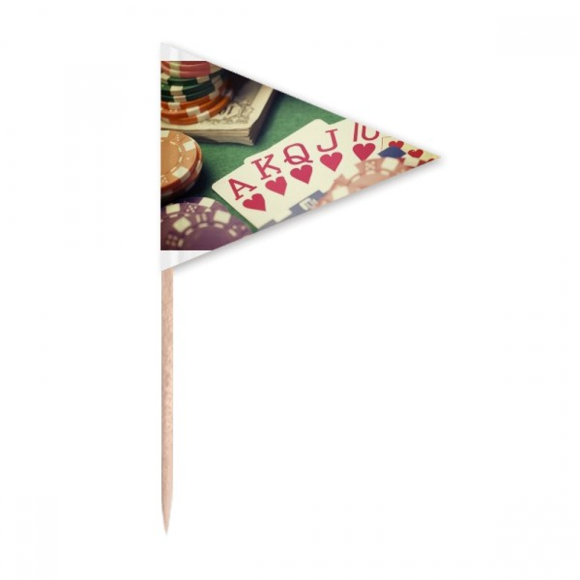 Hearts Flush Poker Gambling Photo Toothpick Triangle Cupcake Toppers Flag