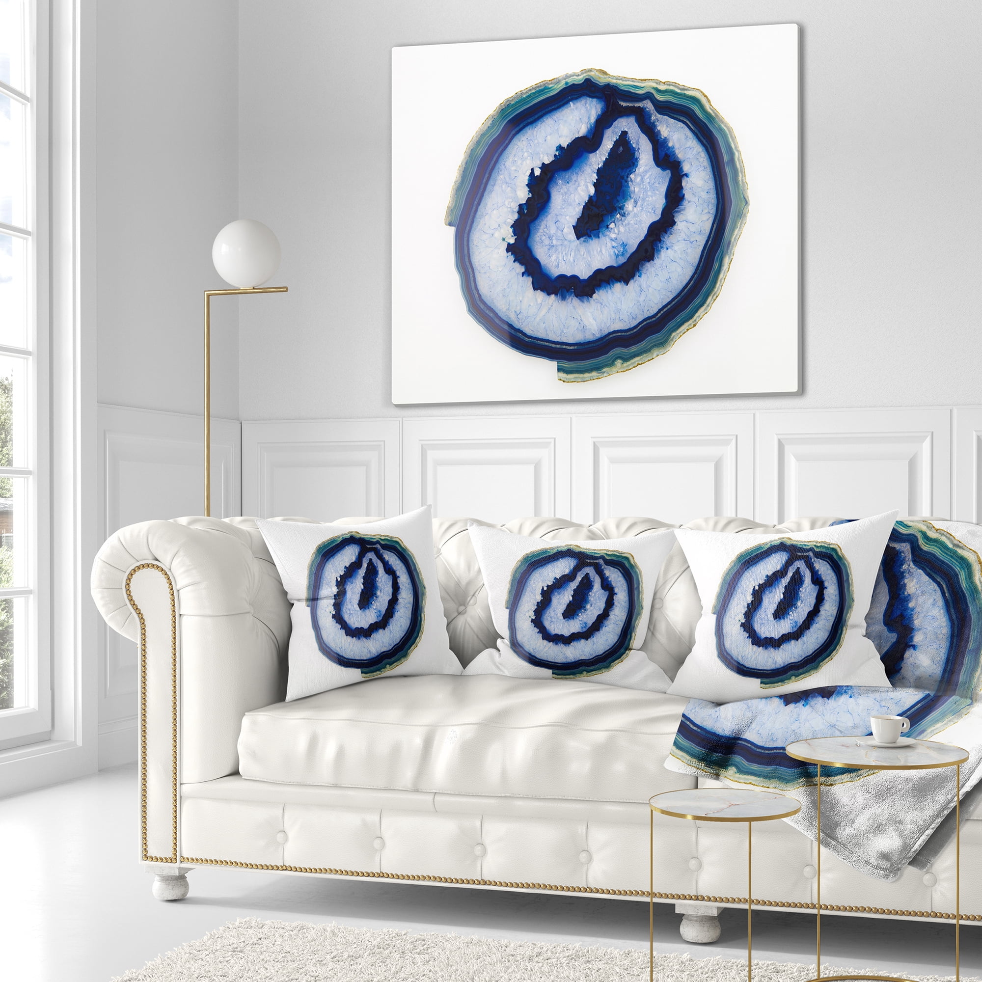 Designart Slice of Beautiful Blue Agate - Abstract Throw Pillow - 16x16