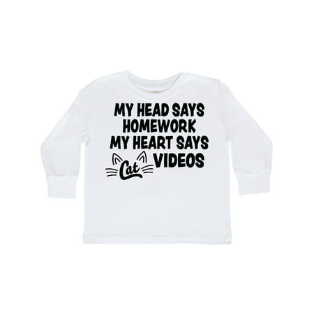 

Inktastic My Head Says Homework My Heart Says Cat Videos Gift Toddler Boy or Toddler Girl Long Sleeve T-Shirt