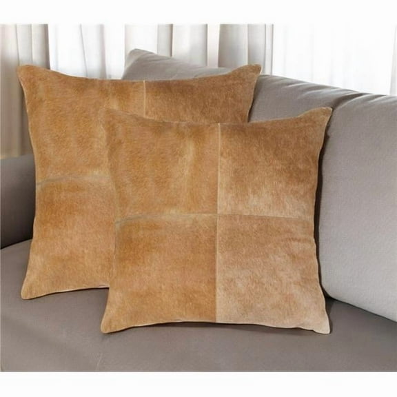 HomeRoots 544616 18 in. Tan Cowhide Throw Pillows - Set of 2