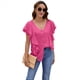 thumbnail image 4 of Blusas Informales Elegantes para Mujer, Blusas con Cuello en V, Botones y Mangas con Volantes. Rosa Roja L, 4 of 10