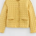 thumbnail image 4 of Diamond Quilted Jacket for Women Long Sleeve Button Down Outerwear with Pockets Yellow M, 4 of 5
