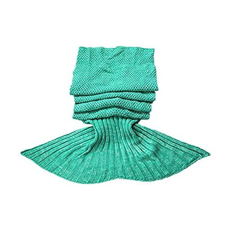 All Season Light - e-joy Mermaid Tail Crochet Knitting Blanket all Season Bag Best Birthday Christmas Gift Handmade Living Room Sleeping Blanket, Green for Adult 71x36 inch