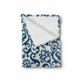 thumbnail image 2 of Abstract Soft Flannel Fleece Throw Blanket, Ornamental Floral Pattern Antique Damask Flowers Curvy Repeating Tile Design, Cozy Plush for Indoor and Outdoor Use, 70" x 90", Blue White, by Ambesonne, 2 of 6
