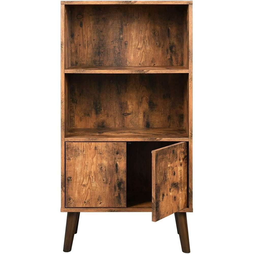 VASAGLE Retro Bookcase, 2Tier Bookshelf with Doors, Storage