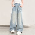 thumbnail image 2 of YUEHUA pull on jeans for girls size 12, Kids Girls Jeans Distressed Elastic Waist Baggy Denim Wide Leg Pants Trousers, 2 of 8