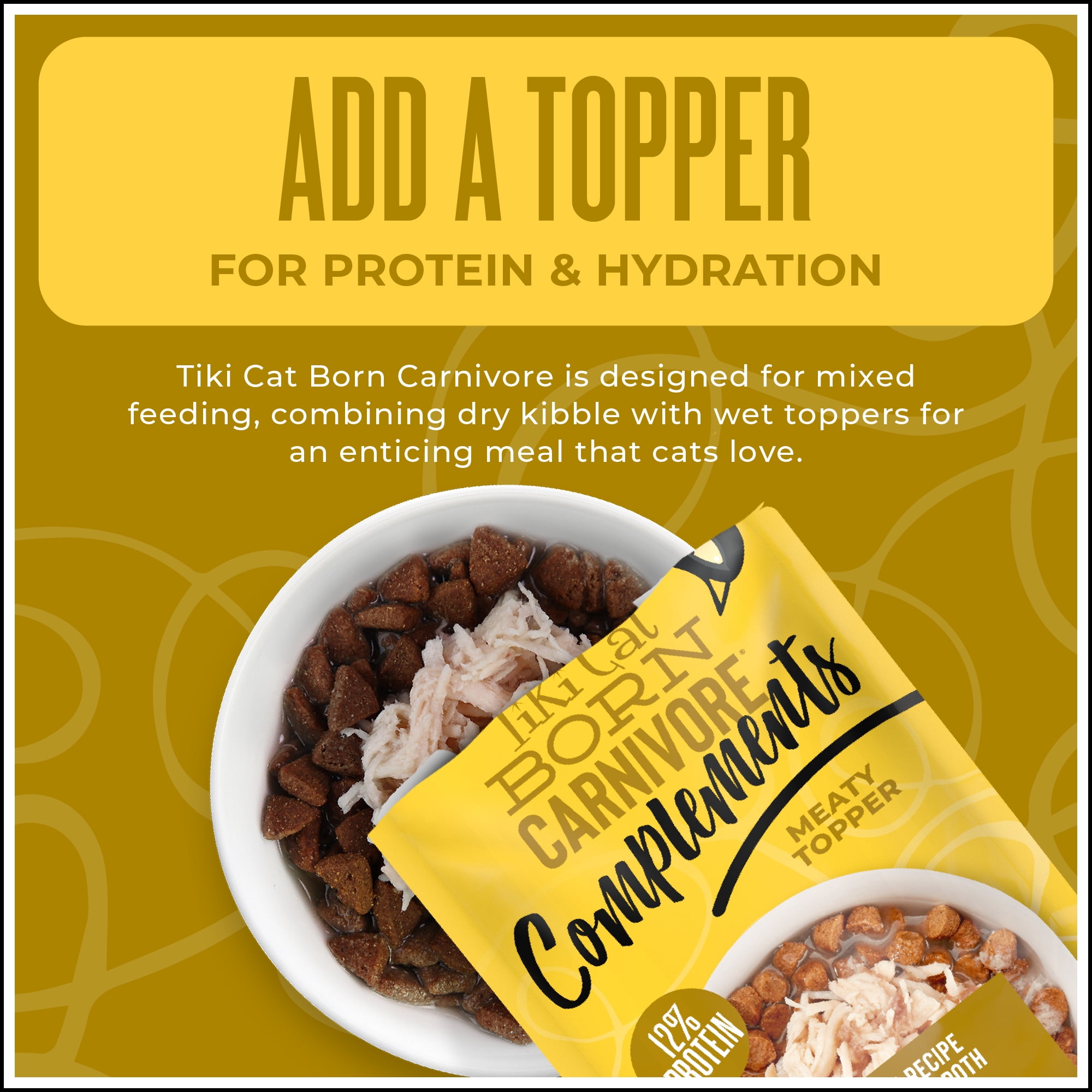 Tiki Cat Born Carnivore Complements Wet Cat Food Topper, Chicken, 2.1 oz. Pouch