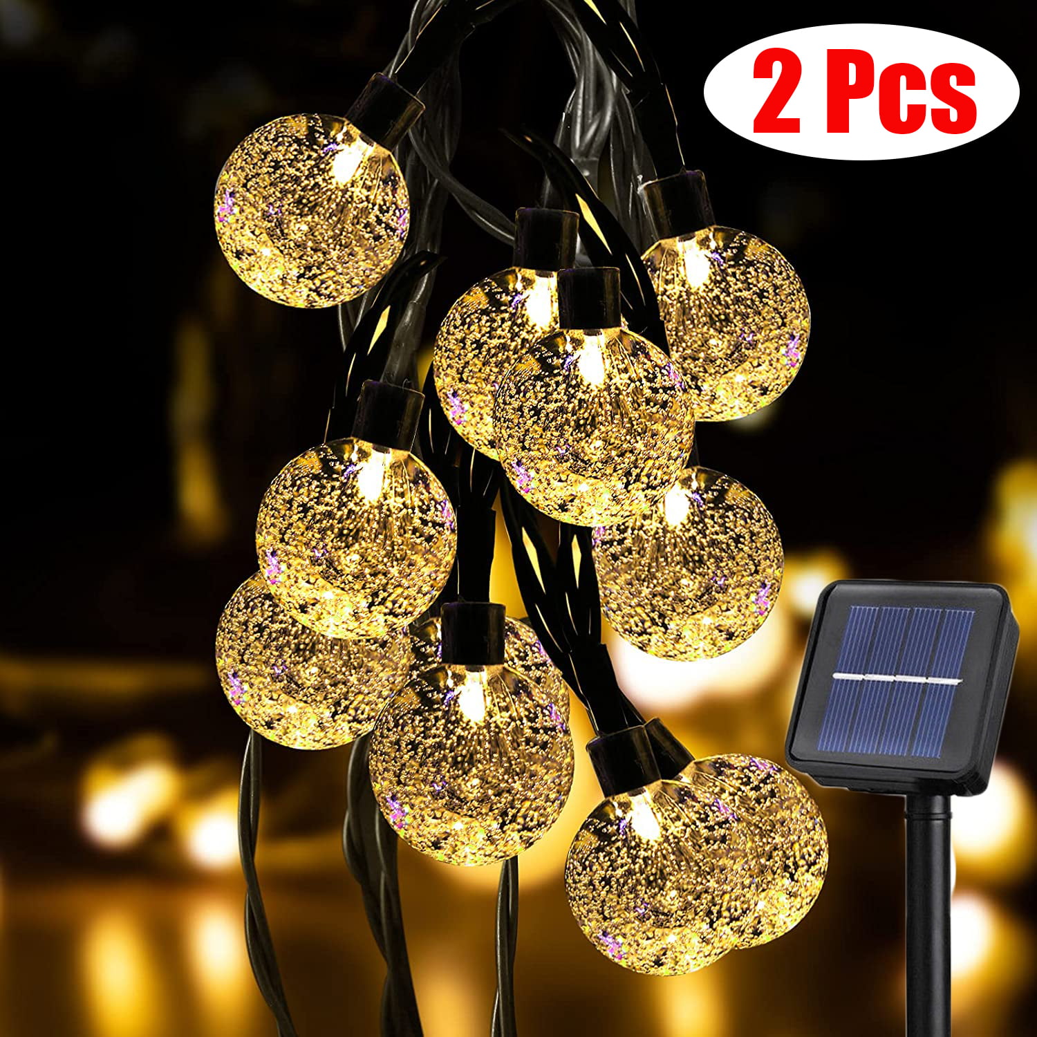 Warm White Patio Parties LED Solar Powered String Outdoor Lights Waterproof 23ft 50 LED Solar Powered Crystal Ball Decorative Lights with 8 Modes for Garden Christmas Tree Yard Home