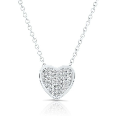 Tilo Jewelry Sterling Silver Heart Pendant Necklace with Cubic Zirconia CZ Stones | 18 Inch | Women & Unisex