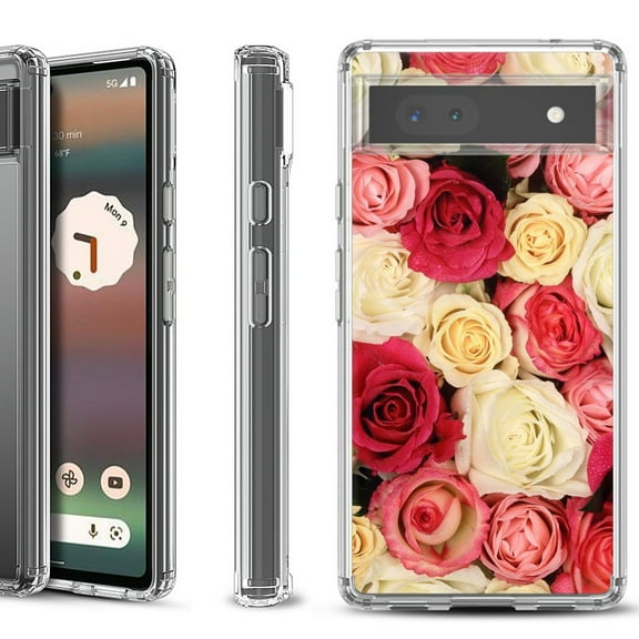 Shockproof Bumper Phone Case for Google Pixel 6a, by OneToughShield ® - Rose Bouquet