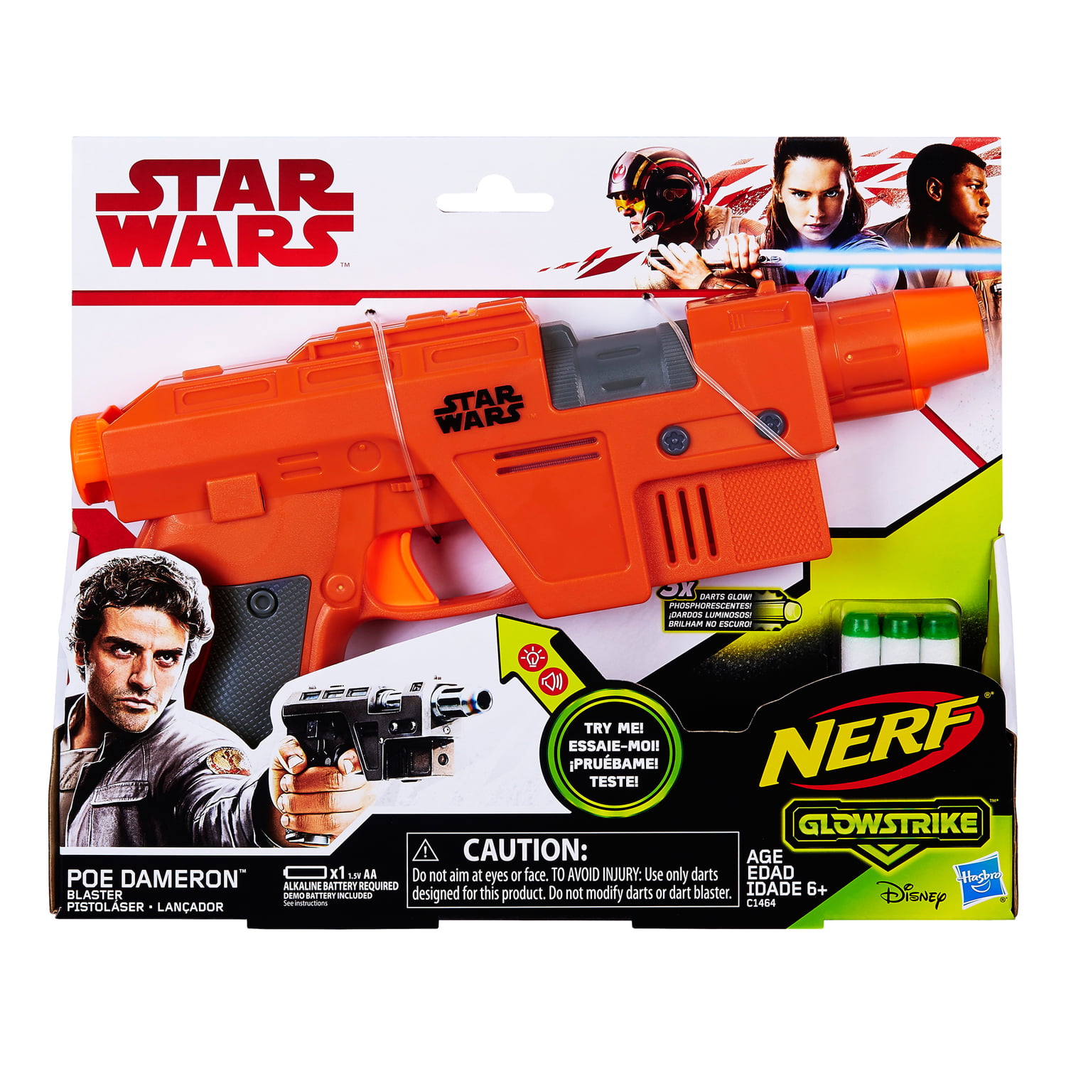Star Wars NERF Poe Dameron Blaster Glowstrike Darts Ages 6 for sale online