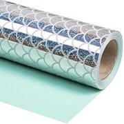 Jumbo Reversible Mermaid Wrapping Paper - 24 Inch X 100 Feet Jumbo Roll Scale with Colorful Foil Design, Perfect for Birthday, Baby Shower, Mermaid Party