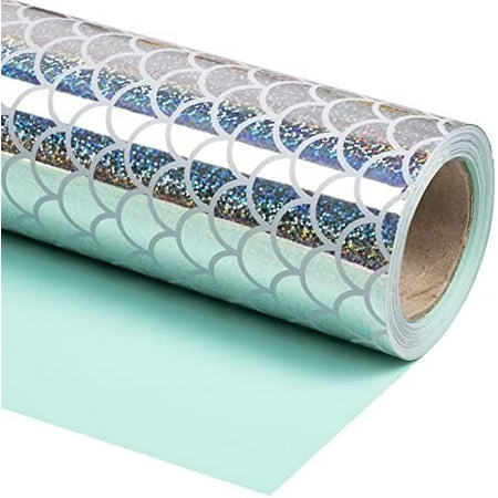 Jumbo Reversible Mermaid Wrapping Paper - 24 Inch X 100 Feet Jumbo Roll Scale with Colorful Foil Design, Perfect for Birthday, Baby Shower, Mermaid Party