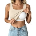 thumbnail image 2 of Women Undershirt Baeitkot Women's Fashion Solid Color Round Neck Built-In Chest Pad No Sleeve Sports Top, 2 of 7