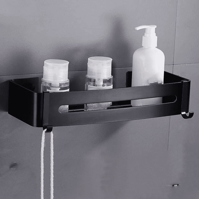 2 uds carrito de ducha negro, estante de ducha de Metal, estantes de baño montados en la pared con ganchos, organizador de ducha para champú, pared del baño