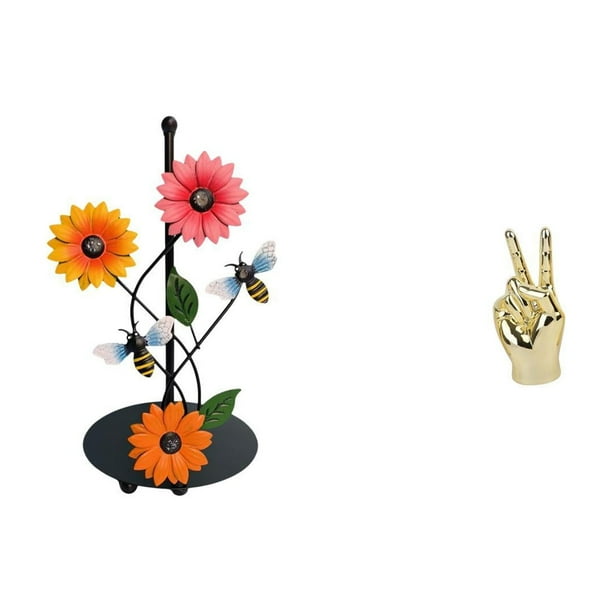 Soporte de papel higiénico,Soporte de papel de cocina con forma de girasol para encimera,Escultura de estatua,Estatuas y figuras de gestos con los dedos de la mano,Esculturas de manos de