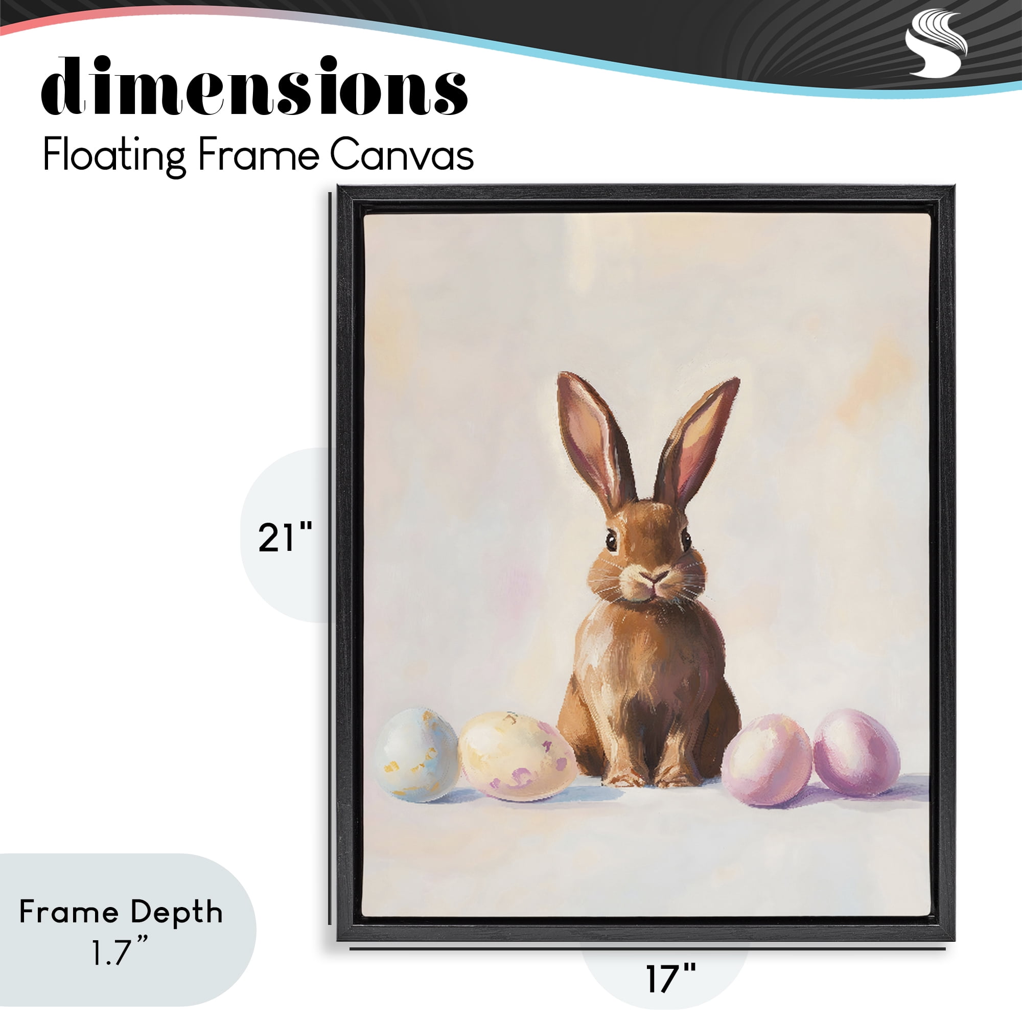 Stupell Industries Easter Bunny with Pastel Eggs Black Framed Floater Canvas Wall Art, design by The Prints Vibe